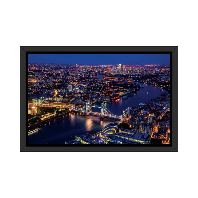 «London from Shard» par Marco Carmassi, reproduction de photo, H 40 po x l 60 po x 1,5 po, Toile avec cadre noir