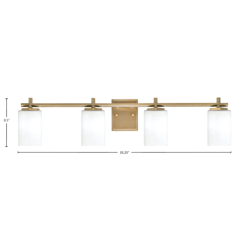 Barre d'éclairage de salle de bain 3 lumières Mariko avec verre mousseline 4 po, H 8,5 po x l 35,25 po x P 6,25 po