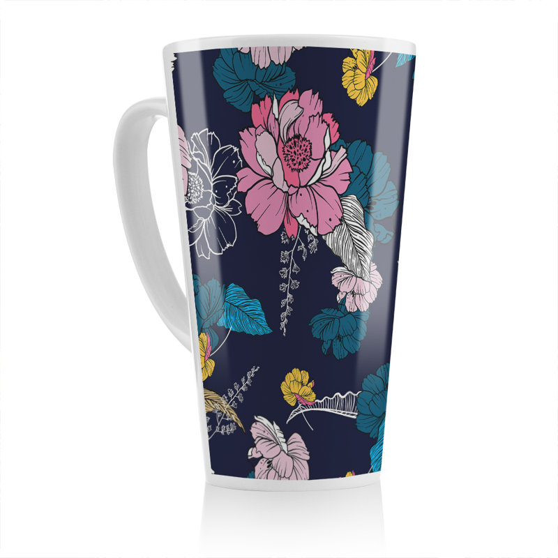 Flowers On Navy Latte Mug