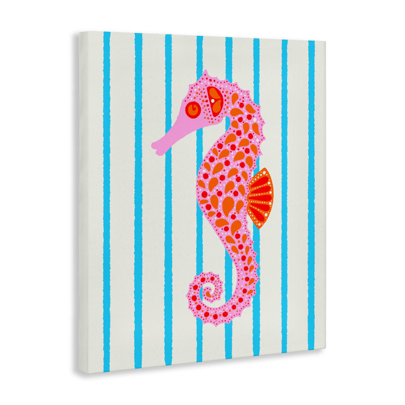 Hippocampe Boho sur toile rayée, design par Indira Prieto | IndySign, H 20 po x l 16 po