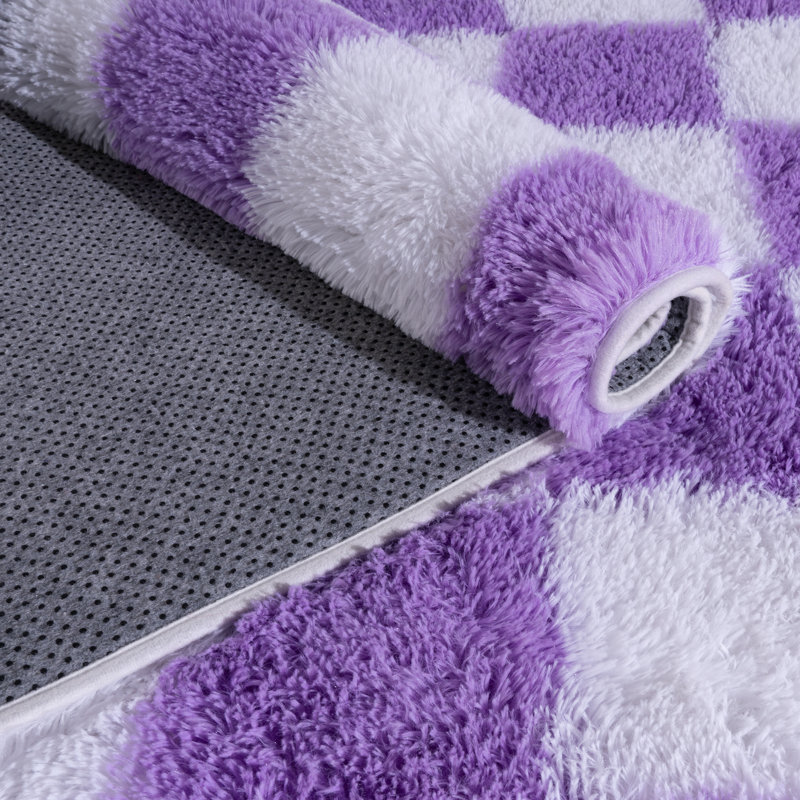 Checkered Fluffy Rug 5x7 Ft Washable Shaggy Fluffy Rug for Bedroom Living Room Plaid Runner Rug Fuzzy Shag Carpet Non-Slip for Kids Toddler Room Nursery Playroom