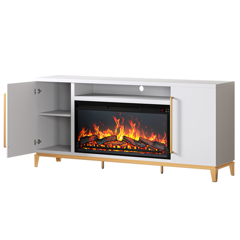  Brookelle 67.8'' Media Console TV stand W/Storage Credenza with Electric Fireplace Included, White