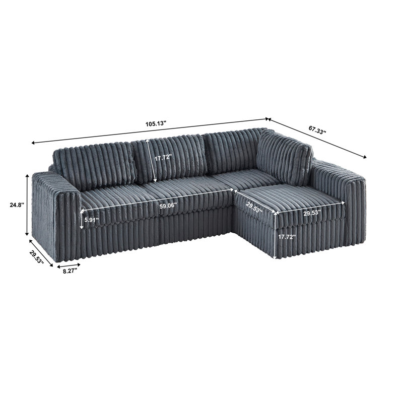 4-Seater Modular Sectional Sofa With Storage, Gray Faux Fur