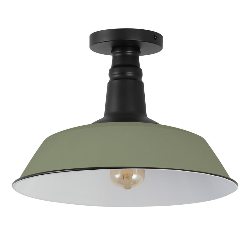 Plafonnier semi-encastré 1 lumière 14 po, Vert olive mat