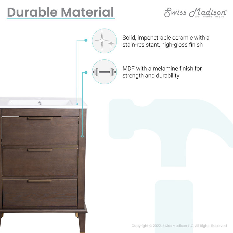 Hugo 24" Freestanding Bathroom Vanity in Brown Oak with Sink Top, Single-Hole, Glossy White