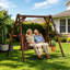 Balancelle en bois avec support, balancelle de patio 2 places avec table centrale
