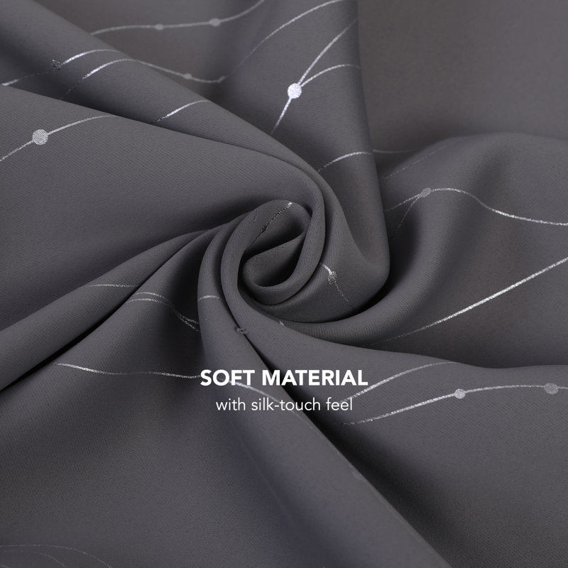 Gray Polyester Blackout Grommet Curtains with Silver Pattern