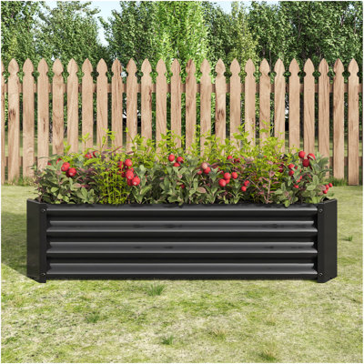 Lit de jardin surélevé en métal, pot de fleurs rectangulaire surélevé 4 × 2 × 1 pi pour plantes à fleurs, légumes, herbes, noir