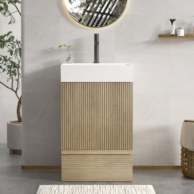 Modern Small Bathroom Vanity with Sink, Soft Close, Ceramic Basin, Door and Drawer Storage for Small Bathrooms, Apartments, Hotels