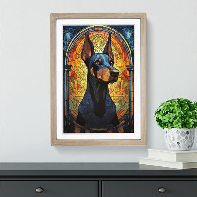 Doberman Nouveau - Single Picture Frame Print on Wood