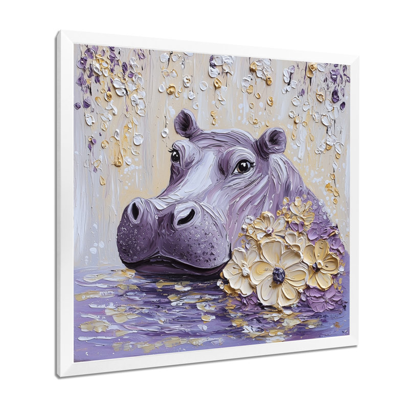 Lavande, hippopotame, pâture, les prés II - Hippopotame, impression d'art mural, H 30 po x l 30 po, Blanc