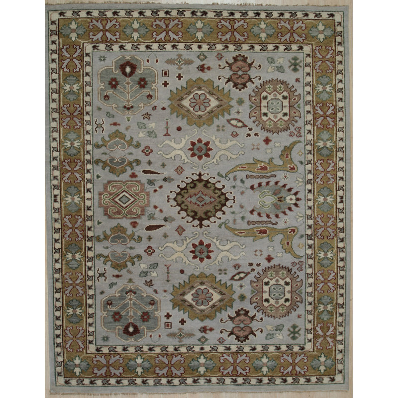 Tapis gris délicat en laine noué à la main Elena, Rectangulaire 8 pi x 10 pi