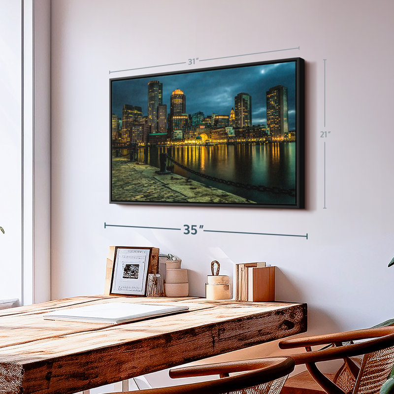 «Boston Skyline At Night Wall Art», H 21 po x l 31 po