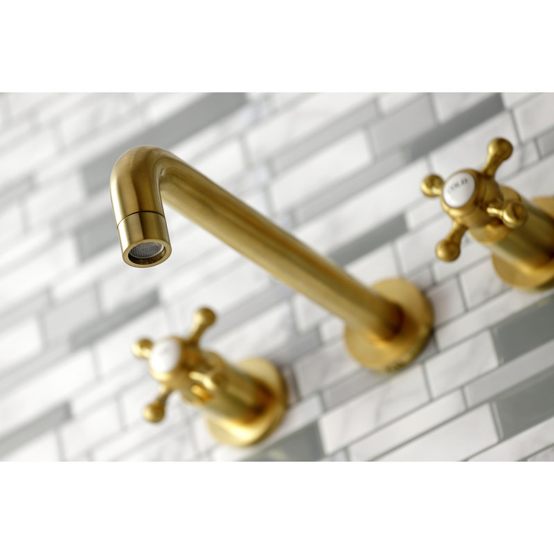 Kingston Brass Metropolitan Two-Handle 3-Hole Wall Mount Roman Tub Faucet, Brushed Brass
