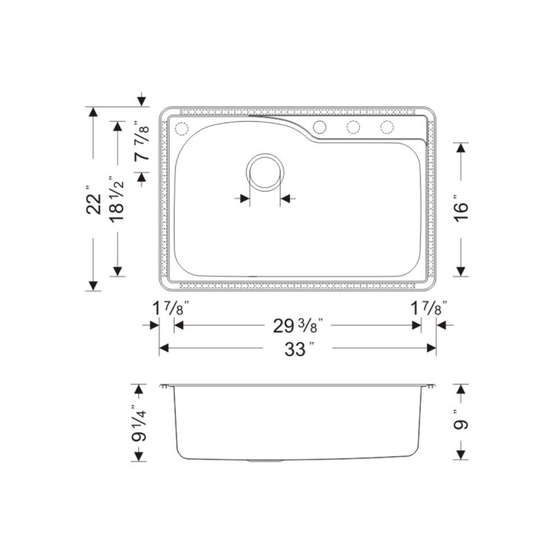 33'' L Drop-In Stainless Steel Kitchen Sink