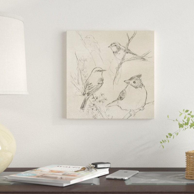 « rétro songbird croquis i », impression sur toile, H 18 po x l 18 po x P 1,5 po, Toile tendue, Pas de tapis
