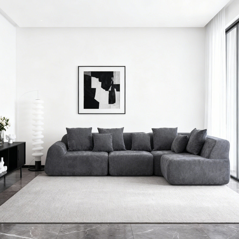 Canapé modulaire surdimensionné en velours courbé Boneless, Gris chenille