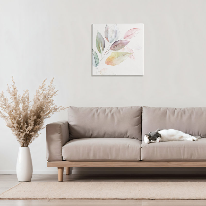 Toile à feuilles pastel pâle, design par Raymond Powers, H 17 po x l 17 po
