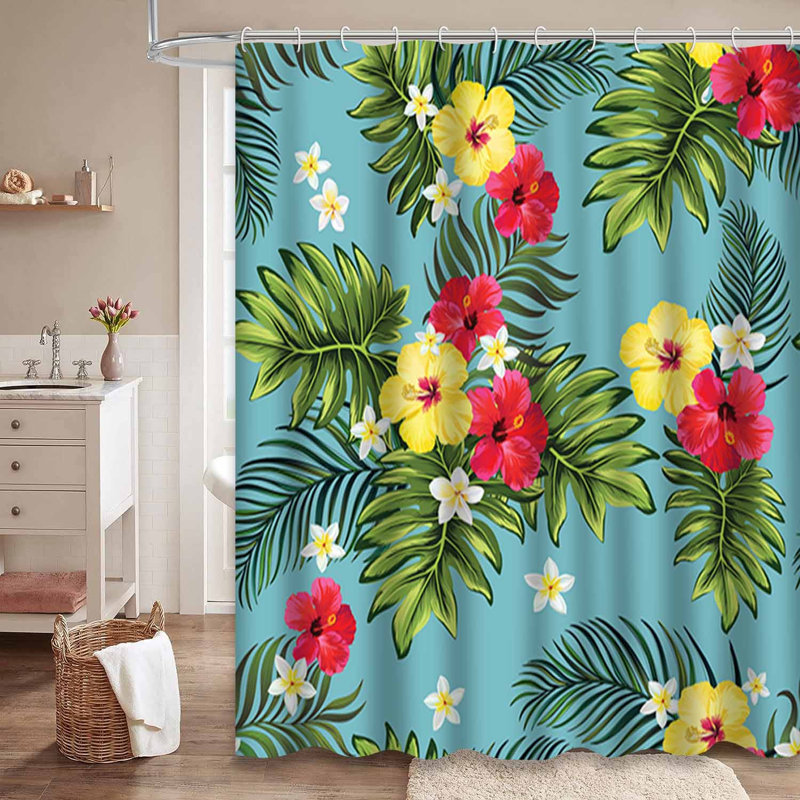 Rideau de douche imperméable à motif palmier exotique avec 12 crochets, L 72 po x l 72 po