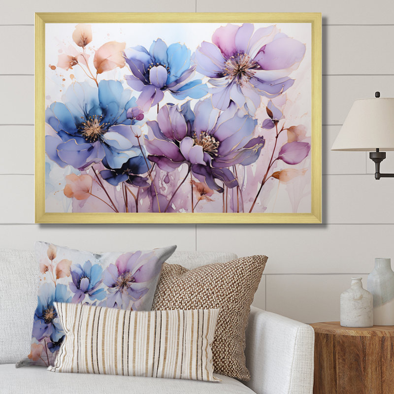 «Mauve Botanical Serenade III - Abstract Botanicals», impressions sur toile, L 44 po x H 34 po, Cadre flottant blanc