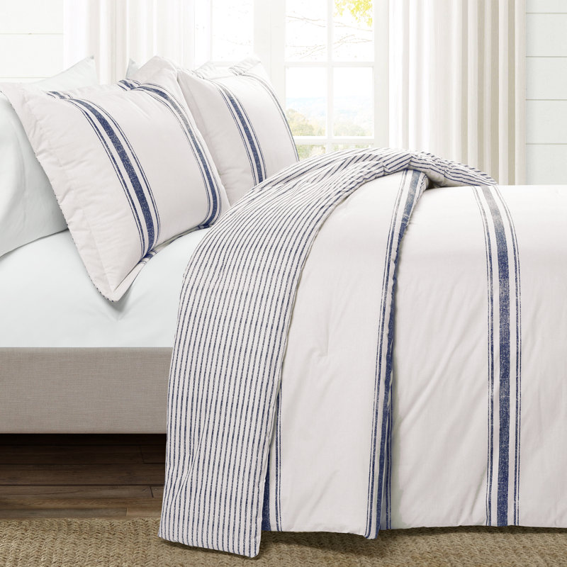 California King Blue Cotton Reversible Comforter Set