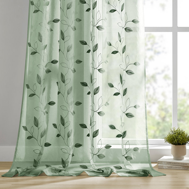 Polyester Embroidery Light Filtering Rod Pocket Curtains Panel, 52" W x 84" L