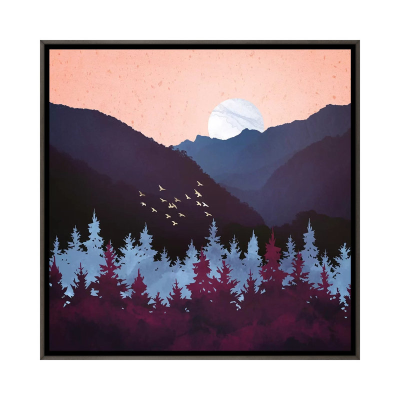 Mulberry Dusk - impression d'art graphique, Aucun mat, H 18 po x l 18 po x 1,5 po, Toile avec cadre gris