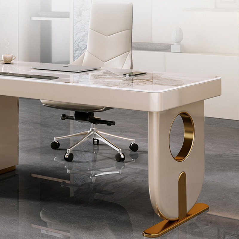 Bureau rectangulaire blanc en bois manufacturé avec 6 tiroirs, H 29,53 po x l 62,99 po x P 27,56 po
