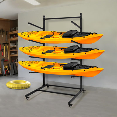 Heavy Duty Kayak Storage Rack with Wheels, Freestanding Adjustable Stand for Garage Outdoor Storage, Fits Kayak Canoe SUP Surfboard