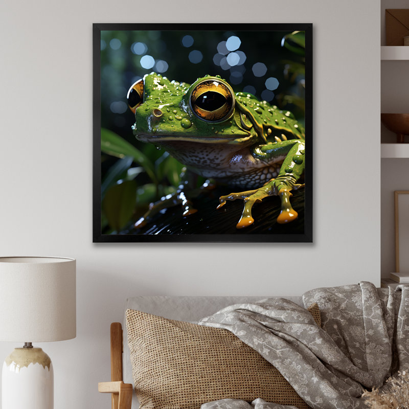 Mouvement de grenouille expressionniste sur toile, H 16 po x l 16 po x P 1 po, Cadre simple noir