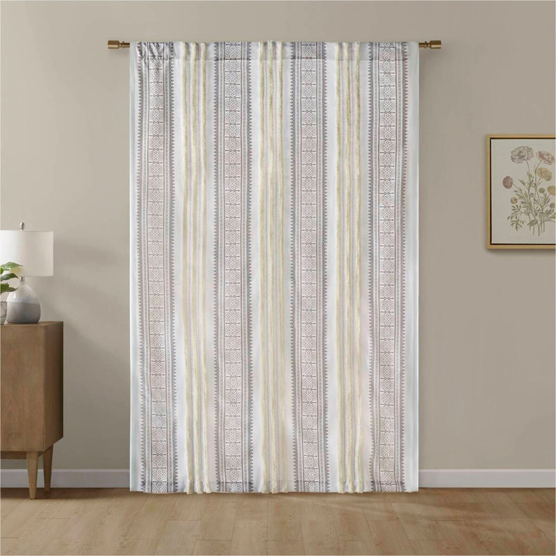 Panneau de rideau imprimé poly avec rayure et doublure touffetées 50 x 95 po