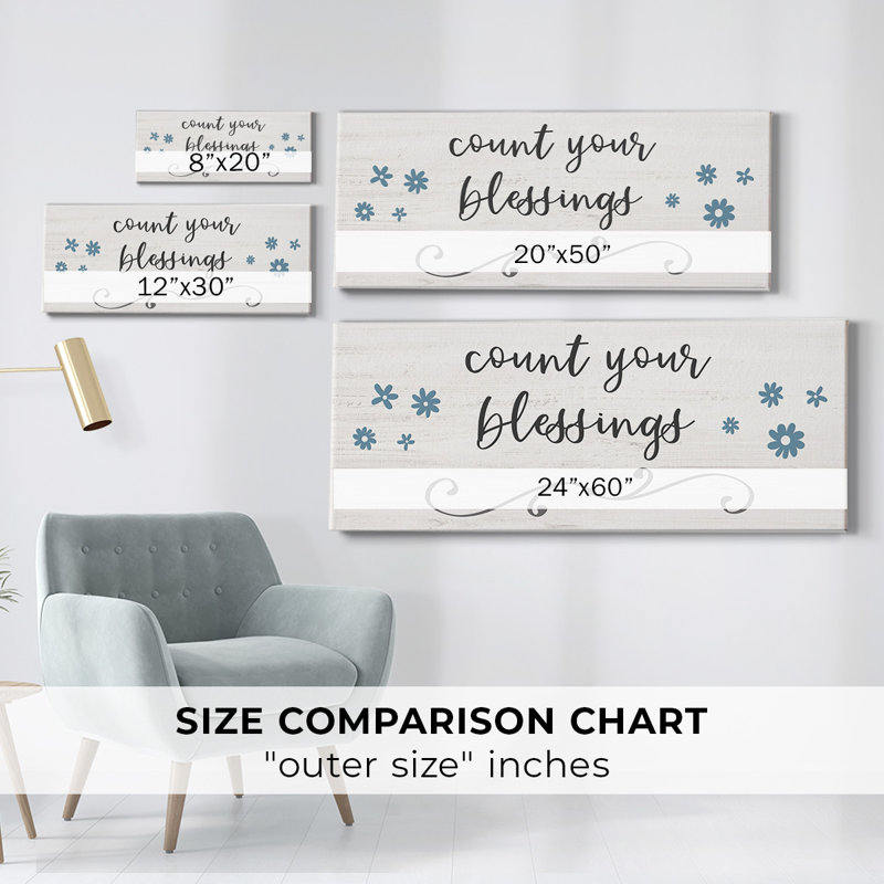 "Count Blessings" sur toile, art textuel, H 24 po x l 60 po x P 1,5 po