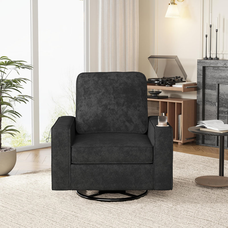 Chaise d'appoint pivotante carrée avec accoudoirs larges, H 37,8 po x l 36,2 po x P 31,1 po, Noir