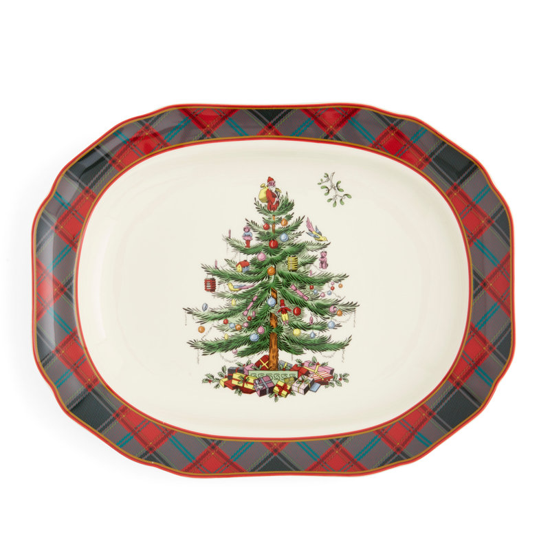 Spode Christmas Tree Tartan Rectangular Platter 14"
