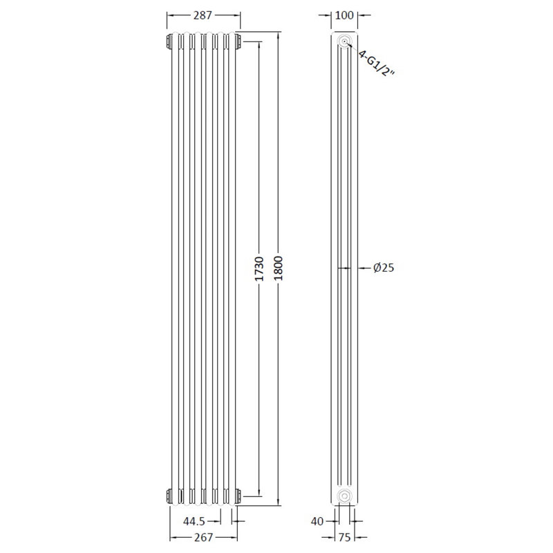 Colosseum Vertical Designer Radiator, 180cm H x 29.1cm W