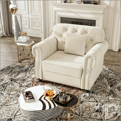 Canapé Chesterfield rembourré en velours avec garniture cloutée et accoudoirs roulés, canapé Mid-Century moderne avec capitonnage à boutons, comprend 1 oreiller