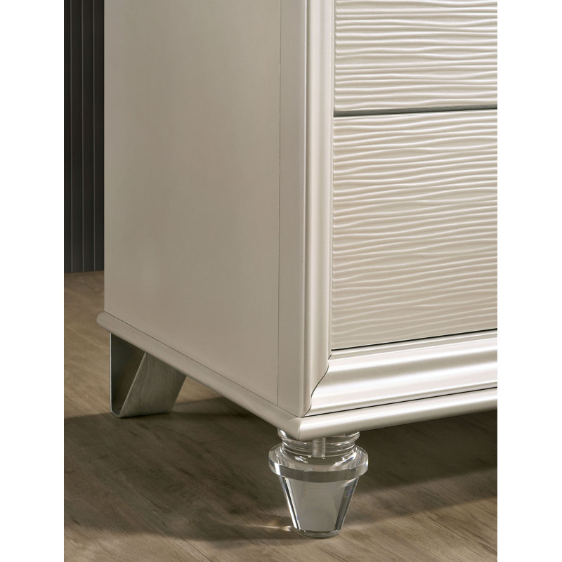 Commode double 6 tiroirs avec miroir Sienna, Blanc perle