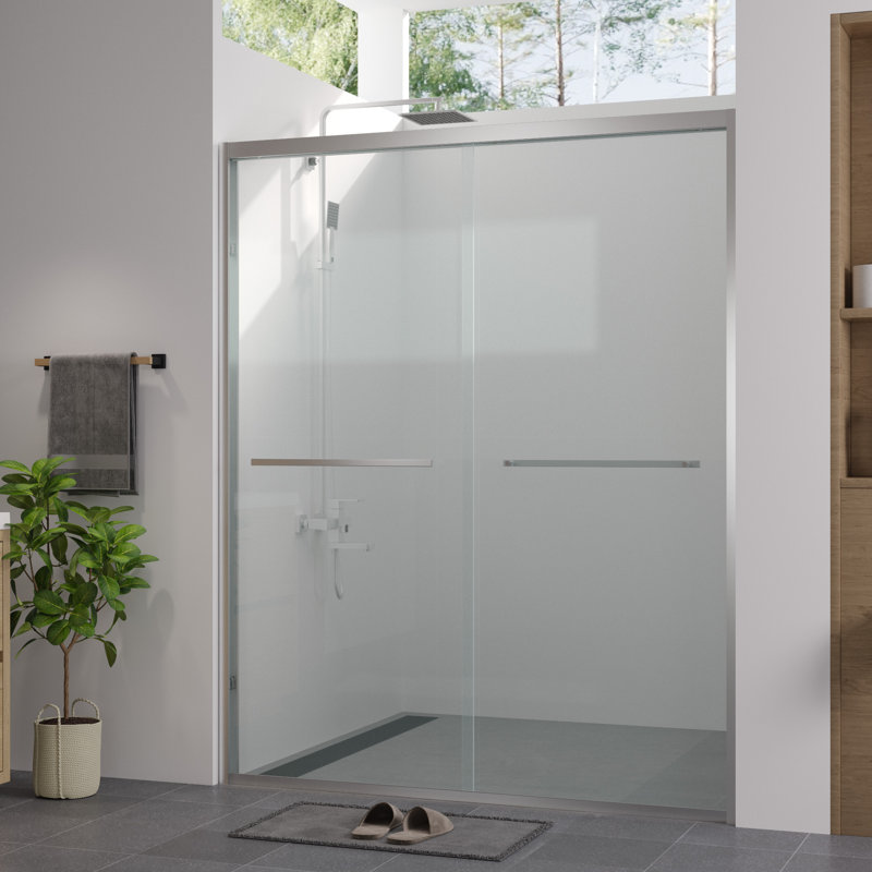 74" High Aluminum Sliding Glass Shower Door With Stainless Steel Handle, Easy Installation And Waterproof In Bathroom Tall Reversible Installation,