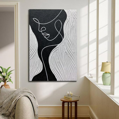 3d Texture Black White Grey Modern Minimalist Black Abstract Wall Art Human Face