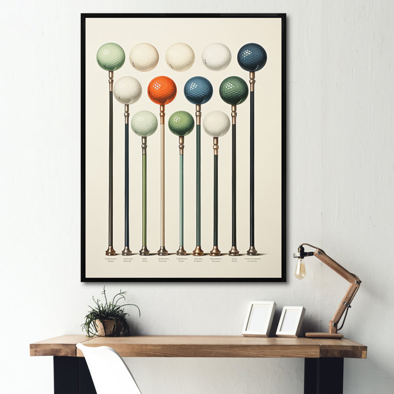 Zahidah Minimalisme Golf Tees X, impression sur toile encadrée, Noir, H 20 po x l 12 po x P 1 po