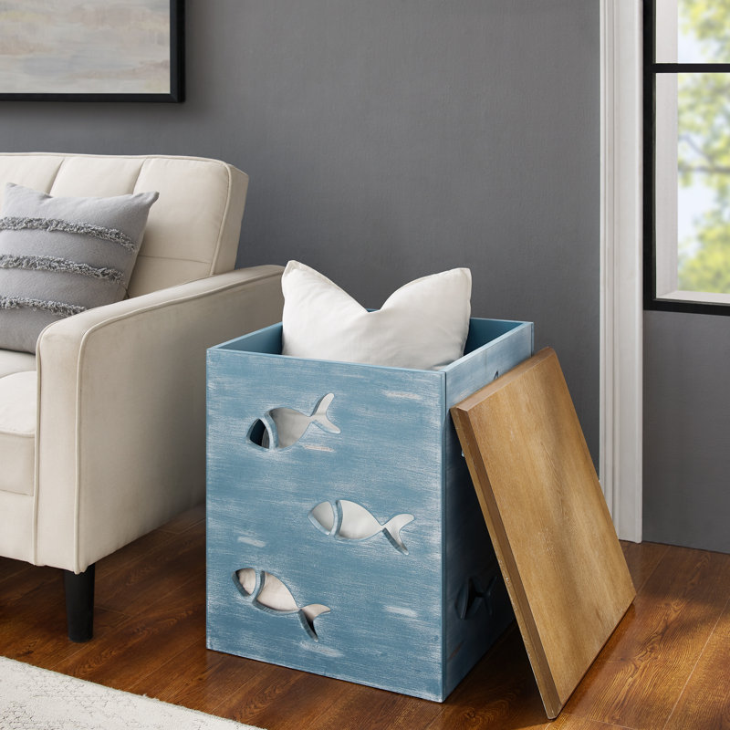 Table de bout avec rangement Finley Block, Beige/bleu