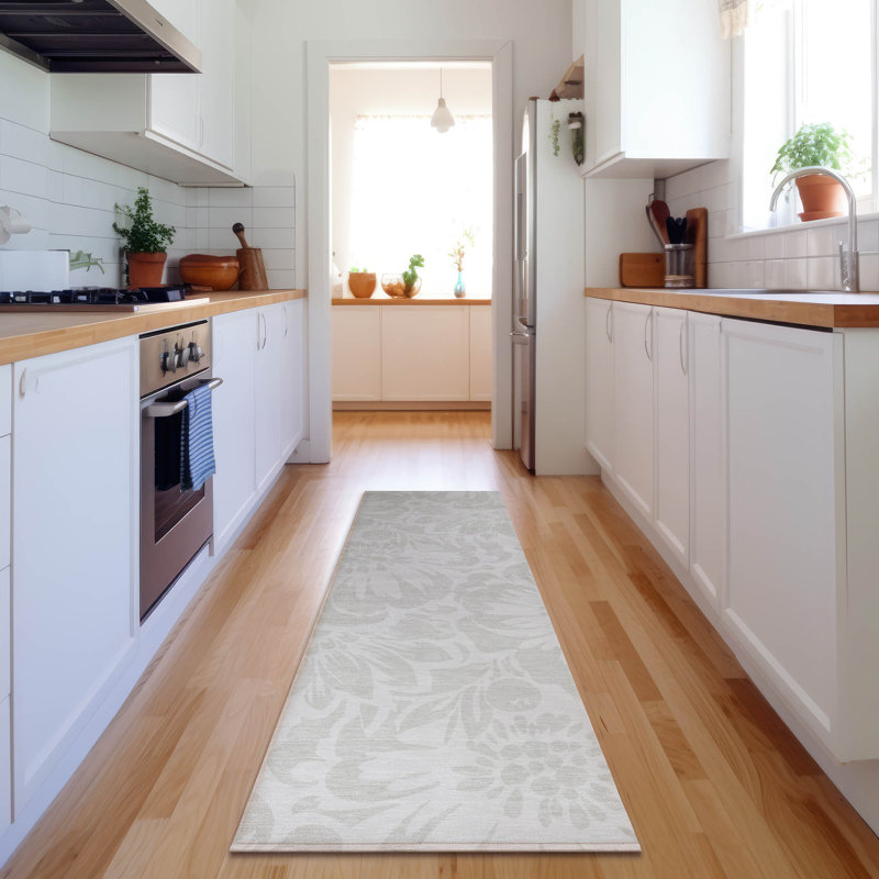 Tapis ivoire Cerrito AMF551 lavable à la machine de qualité supérieure, Tapis de couloir 2 pi 3 po x 7 pi 6 po