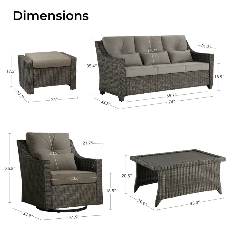 Keaisha 5 Person Outdoor Conversation Furniture Set Seating Group With Coffee Table And Cushions, Brownish Gray, Gray