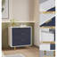 Commode moderne à 3 tiroirs, chambre à coucher, salon, tiroirs faciles à ouvrir, commode en métal blanche et bleue avec pieds cannelés, structure stable