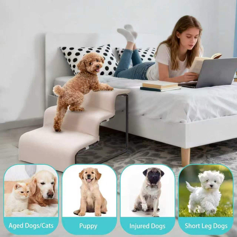 Escalier pour animaux 3 marches avec coussins moelleux pour petits et moyens animaux de compagnie
