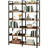 67" 6 Freestanding Metal Frame Bookshelf, Open Shelves, Bedroom, Living Room, Office, Brown And Black, Edge Guards, Long Lifespan Shelf Bookcase, Frame, Office Storage, Black Design, Easy To Maintain