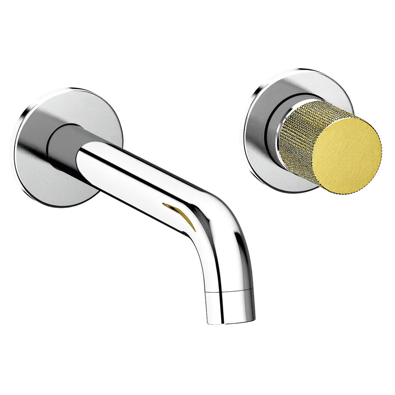 Agrippina Wall Mounted Widespread Bathroom Faucet, Polished Chrome/Brushed Gold