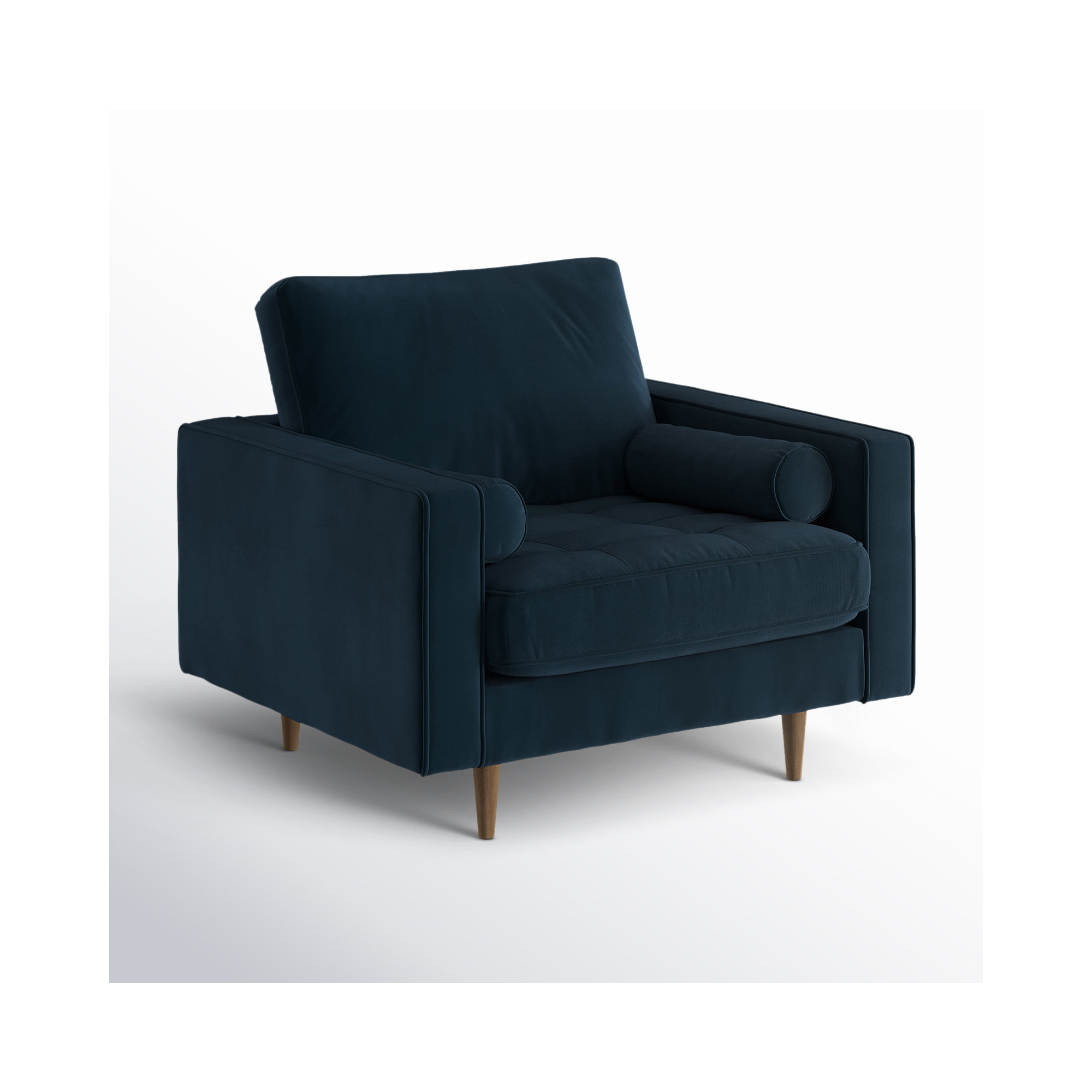 Geo Upholstered Armchair, Ink Blue Performance Velvet