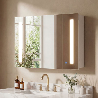 Lighted Medicine Cabinet with Mirror USB Charge, High Gloss White