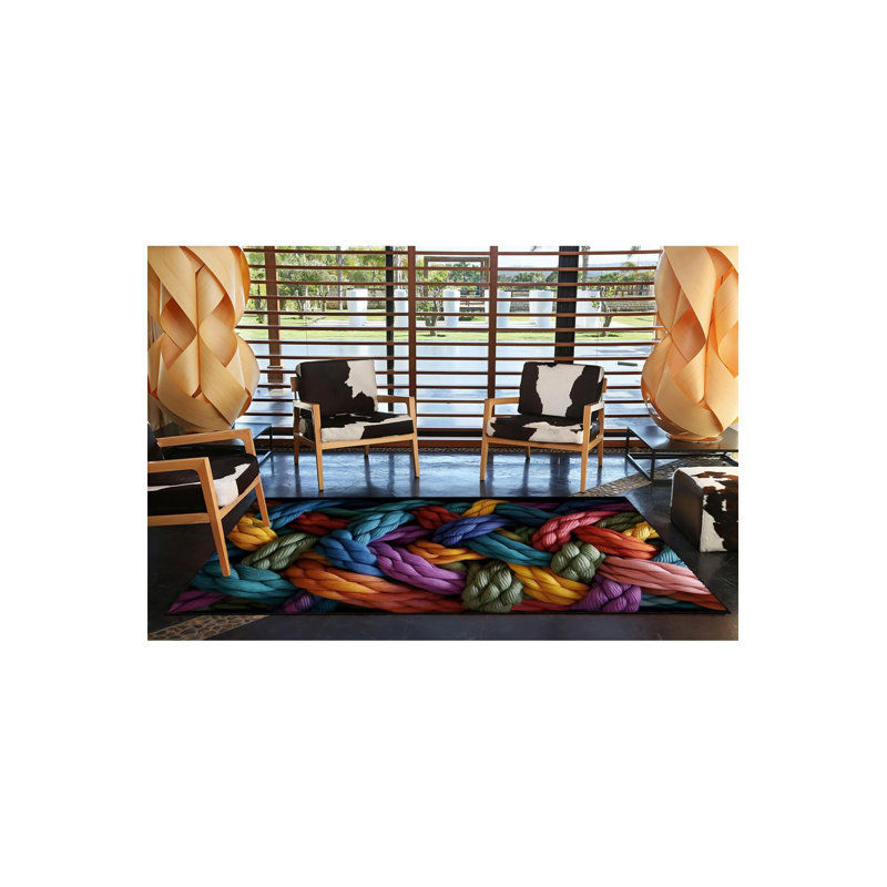 Tapis tissé multicolore lavable à la machine, Sous-tapis rectangulaire 4 pi 7 po x 6 pi 7 po inc